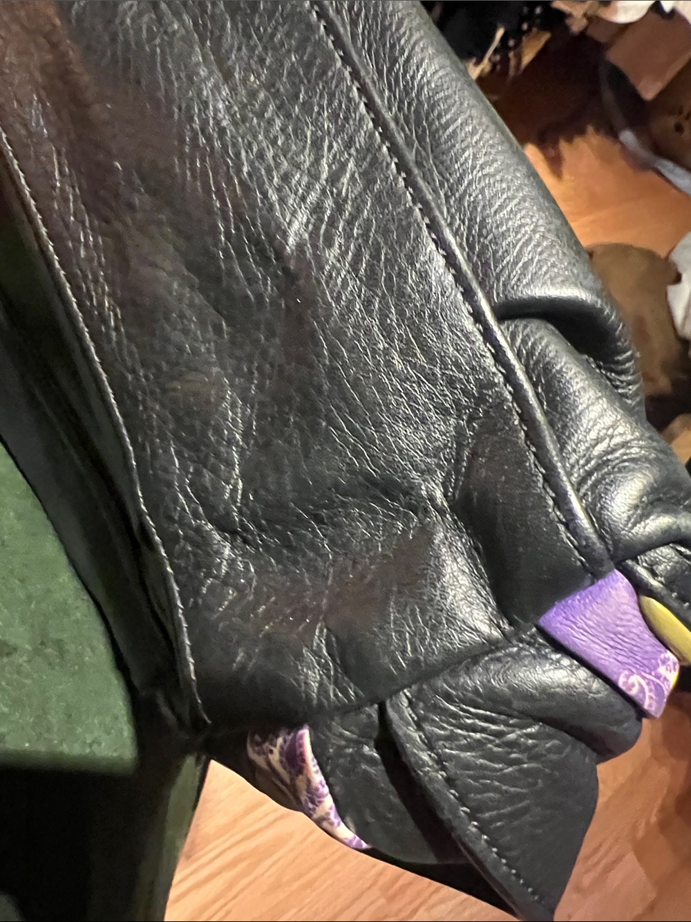 Black Leather Satchel with Patterned Accent Strap - Picture 14 of 17